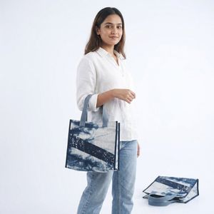 Sac fourre-tout en toile indigo tie-dye pour femmes/unisexe, sac de shopping en coton batik naturel écologique, sac de plage en tissu imprimé personnalisé - Product Image 5