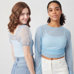 Casual Transparent Lightweight <b>See</b> <b>Through</b> <b>Tops</b> Long Sleeve Sheer Mesh <b>Crop</b> <b>Top</b> 100% Polyester Sexy Transparent <b>Crop</b> <b>Tops</b> - Product Image 3