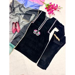 DESGASTE FIESTA BORDADO TERCIOPELO TRABAJO FONDO CON DUPATTA NEGRO - Product Image 3