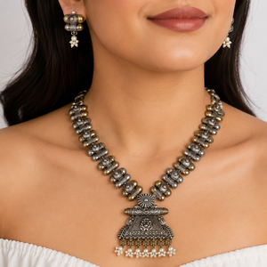 Conjunto de Joyería Nupcial Vintage de Latón Bicolor con Zirconia Engastada en Bisel, Collar y Pendientes Florales, Bañado en Rodio, Estilo Boho para Boda y Aniversario - Product Image 2