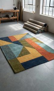 Tapis de luxe en laine tufté à la main, géométrique, antidérapant, à poils moyens, abstrait moderne pour salon, chambre, bureau, hôtel, décoration intérieure - Product Image 5