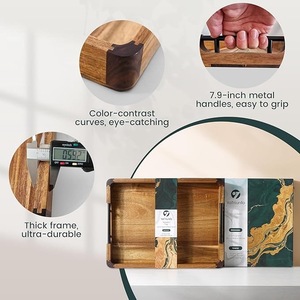 Bandeja de madera maciza para desayuno con asas |   Bandeja de Servicio para Sofá, Cama y Mesa de Centro |   Bandeja de Madera Resistente para Servir Alimentos - Product Image 4