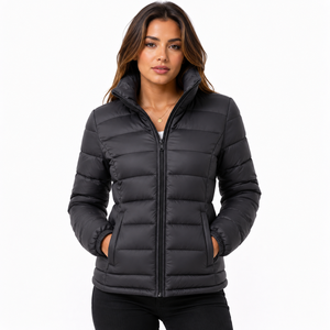 BROTHERS BOND INDUSTRY Women's <b>White</b> Breathable Canvas Quilted <b>Puffer</b> <b>Jacket</b> Stand Collar Zipper Closure Full Sleeve Winter - Product Image 5