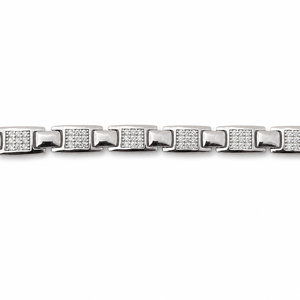 Bracelet en argent sterling 925 avec zircone cubique, chaîne à maillons géométriques polie, moderne, unisexe, pour mariage, fête, usage quotidien, cadeau - Product Image 1
