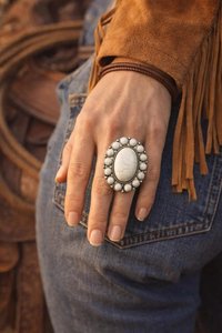 White Turquoise Statement <b>Ring</b> Western Cowgirl Oval <b>Adjustable</b> Silver Southwestern Jewelry for Women - Product Image 3