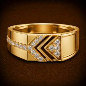Bague pour homme en or massif 14K 18K, motif chevron géométrique, diamant de laboratoire taille ronde DEF VVS, moderne, diamant CVD, bijoux fins de mariage - Product Image 1