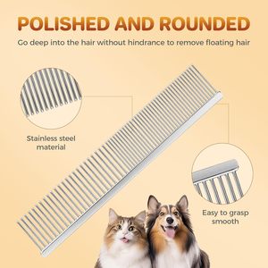 Râteau démêlant professionnel pour animaux de compagnie, 12 dents larges en acier inoxydable, peigne pour chien et chat, poignée antidérapante, sûr - Product Image 2