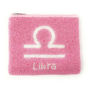 Pochette à monnaie perlée Balance faite à la main pour pochette brodée zodiaque rose Durable fermeture éclair Boutique cadeau sac à main en gros pour les femmes - Product Image 1