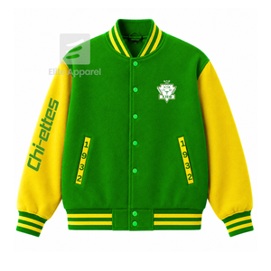 เสื้อแจ็คเก็ตแข่งรถชมรมชิเอต้าฟีแบบสั่งทำพิเศษ ปักโลโก้สีเขียวและเหลือง สไตล์เลตเตอร์แมน สำหรับผู้หญิง บุด้วยโพลีเอสเตอร์ - Product Image 1