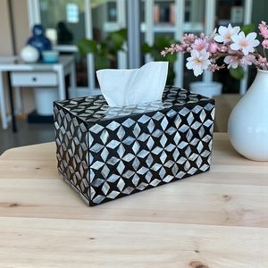 Elegant Style Custom MOP Inlay <b>Tissue</b> Box Desktop Storage Box <b>Paper</b> and White <b>Color</b> White Wave Pattern MOP Inlay Box - Product Image 5