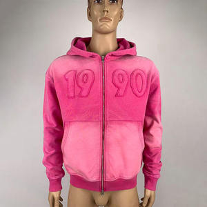 Sweat à capuche zippé de haute qualité, coupe ample, imprimé DTG, en coton épais, avec patchs brodés, effet délavé à l'acide, pour homme - Product Image 1