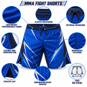 Pantalones Cortos de Lucha MMA Personalizados Cobalt Strike Grid, Fabricante de Pantalones Cortos de Grappling, OEM ODM, Ropa Deportiva Sublimada para Entrenamiento - Product Image 6