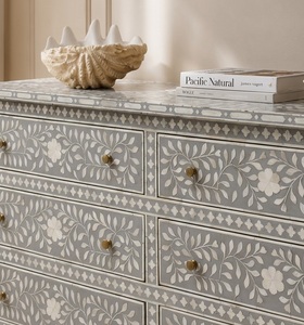 Gray White Bone Inlay Living Room Cabinet Drawers <b>Storage</b> Dresser Slab Door Modern Side <b>Chest</b> Custom Size - Product Image 4