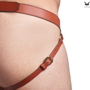 Newest High-Quality Real Leather Men's Underwear <b>Jockstrap</b> OEM ODM Service Hybrid Fabric & Leather Athletic Support Gear - Product Image 2