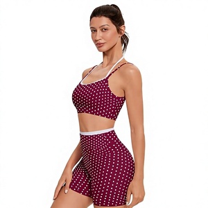 Women's Textured Solid Front Breathable Compression Yoga <b>Shorts</b> Bra Set Crisscross Straps Quick Dry Stretchy V Cut Scrunch Back - Product Image 3
