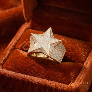 Bague de luxe pour homme plaquée or 18 carats en forme d'étoile, entièrement sertie de moissanite, bijoux hip-hop, bague personnalisée étoile à cinq branches en diamant de laboratoire - Product Image 5