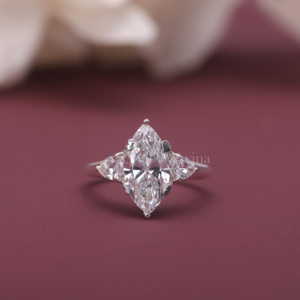 IGI Certified Lab Grown Marquise <b>Diamond</b> Three Stone Engagement <b>Ring</b> Solid 925 Sterling Silver Marquise Cut <b>Diamond</b> <b>Ring</b> - Product Image 1