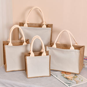 Sac de courses en jute durable et réutilisable avec des poignées en sangle de coton doux - Product Image 1