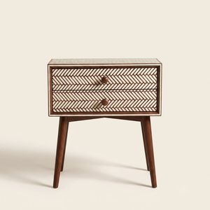 Table de chevet en bois moderne européenne, petite et étroite, avec rangement, éclairage et chargement sans fil - Product Image 1