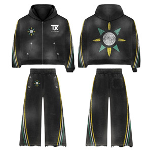 Conjuntos de sudadera y pantalón de chándal para hombre, personalizados con lavado ácido y efecto desgastado, de algodón polar descolorido por el sol, con cremallera, de Pakistán. - Product Image 6