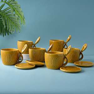 Beige Ceramic Magic <b>Mug</b> Set Microwave Safe Soup <b>Mug</b> with Lid and Spoon Sublimation Blank for <b>Tea</b> (Set of 6) - Product Image 4