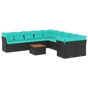Set Divano da Esterno in Polyrattan Nero con Cuscini, 10 Posti, Arredamento da Giardino dal Design Contemporaneo - Product Image 2