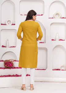 Kurti color mostaza para mujer, estilo étnico informal, Kurti recto, Kurti moderno, Nueva Kurta - Product Image 2