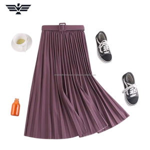 Femmes été élégant léger fluide crochet en mousseline de soie jupe mi-longue taille haute plissée conception respirant doux naturel plaine - Product Image 2