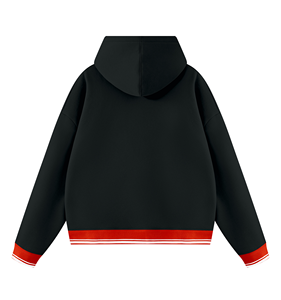 Sweat-shirt à capuche noir pour homme, 100% coton molletonné, respirant, écologique, manches régulières, vêtement d'hiver, bordure rouge sur les poignets - Product Image 2