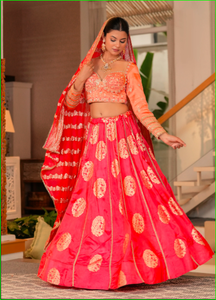 Conjunto de Lehenga Peach Sunehri con Blusa, Hermosa Colección de Lehenga Choli Tradicional para Bodas, en Tendencia - Product Image 6