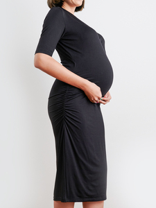 Vestido Maxi de Maternidad y Lactancia de Manga Larga Bmama, Vestido de Embarazo Cruzado para Lactancia, Ropa Casual Elástica, Suministro de Fábrica - Product Image 4