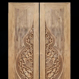ประตูไม้แกะสลักลายดอกไม้แมนดาลาสุดหรู งานฝีมือประณีต บานเลื่อนคู่ กันลม ตกแต่งทางเข้าบ้านสไตล์โมเดิร์น - Product Image 2