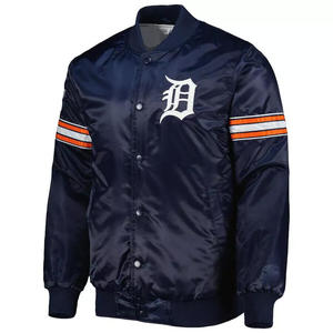 Chaqueta Varsity Azul Marino Personalizada para Hombre, Chaqueta Bomber con Ribete Naranja en Contraste, Uniforme de Béisbol Letterman al por Mayor, Ropa Deportiva - Product Image 2