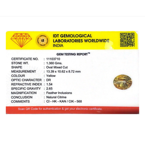 Natural Oval Citrine Gemstone 12x8mm 6.8 Carat Certified Polished Yellow Golden Stone for Jewelry Making - Product Image 4