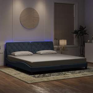 Cadre de lit rembourré en velours gris foncé avec lumières LED 76"x79.9" - Product Image 1