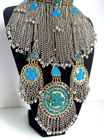 Ensemble collier et boucles d'oreilles en alliage turquoise à motif floral bohème, bijoux de fête pour femmes, plaqué argent antique