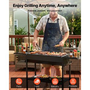 Griglia a Carbone Portatile Pieghevole con Altezza Regolabile e Tavolini Laterali, Rivestimento in Polvere ad Alta Temperatura per Barbecue - Product Image 6