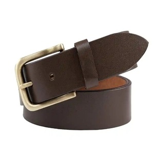 Cinturón casual de cuero vacuno de primera calidad color marrón para hombre con hebilla de latón macizo chapado, hecho a medida, cinturones de cuero casuales de negocios para hombre - Product Image 3