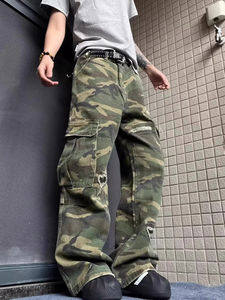 Pantalones Cargo Rotos y Holgados Estilo Y2K para Hombre, Cintura Alta, Pierna Ancha, Múltiples Bolsillos, Estilo Hip Hop - Product Image 4