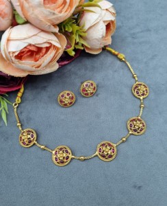 Collar Étnico Floral de Lujo con Pendientes de Botón, Conjunto de Joyería Minimalista al por Mayor para Mujeres, Accesorios para Bodas, Fiestas y Eventos Festivos - Product Image 1