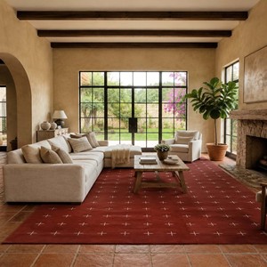 Modern <b>Red</b> Area Rug with White Cross Pattern Hand Tufted Rug Soft Living Room Carpet Bedroom Floor Mat Contemporary Home Decor - Product Image 1