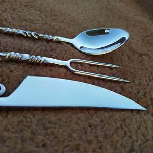 Ensemble de couverts médiévaux forgés à la main - Ensemble de 3 ustensiles vikings (fourchette, cuillère et couteau) - Ensemble de couverts médiévaux avec étui en cuir - Product Image 4