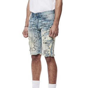 Shorts en jean décontractés pour hommes, taille haute, effet vieilli, de qualité supérieure, avec logo personnalisé, en tissu respirant et écologique, vente en gros - Product Image 3