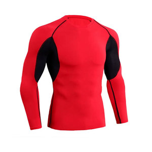 Men's Red Long Sleeve Rash Guard Full Sleeve Color Blocked Quick Dry Spandex Polyester Fitness Shirt Adult Size - Product Image 3