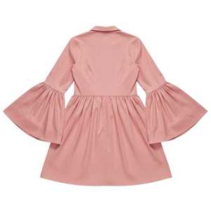 Vestido de Popelina Rosa para Mujer, con Botones, Manga Larga, Corte Campana, Estilo Casual Chic, para Fiesta - Product Image 2