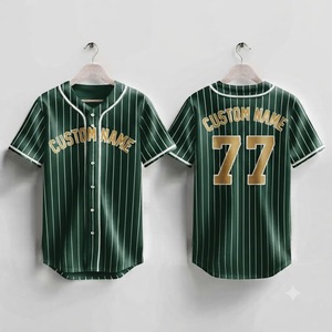 <b>Green</b> Gold Pinstripe Custom Baseball Jersey Men's Button Up Breathable Sports Uniform Team Apparel Sublimated Wholesale - Product Image 1