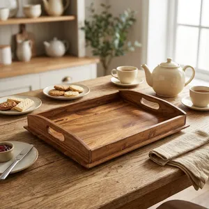 Plateau de service moderne en teck écologique, sans danger pour les aliments, pour la maison, la cuisine, le petit-déjeuner, le restaurant, le bureau, organisateur de table à manger, taille personnalisée - Product Image 3