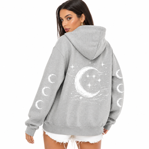 Women Moon Graphic Hoodies Oversized Cotton Blend <b>Drop</b> Shoulder Streetwear <b>Back</b> Graphic Pullover Private Label Manufacturer - Product Image 1