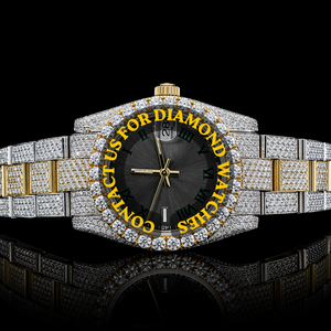 Reloj de pulsera artesanal con caja redonda, esfera con números romanos, oro blanco, diamantes de moissanita, movimiento de cuarzo, colección exclusiva para hombre - Product Image 5