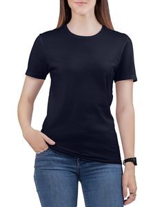 T-shirt noir à col rond pour femme, manches courtes, coupe classique, couleur unie, 100% coton jersey tricoté, longueur normale, écologique - Product Image 3